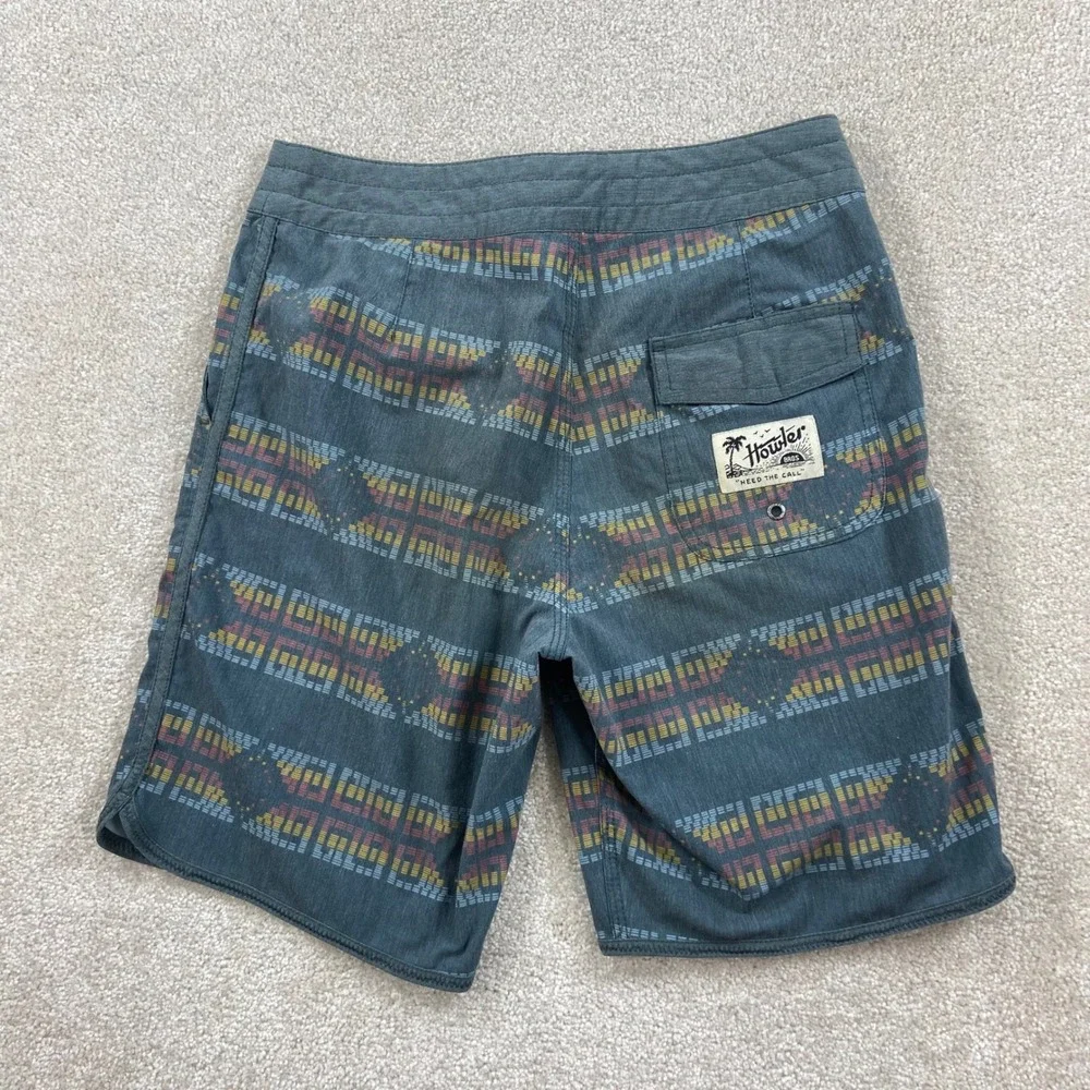 Howler Bros Board Shorts Mens 28 Teal Geometric Southwestern Hybrid Swim Trunks
